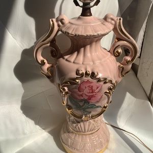 Unique Distinctive Victorian style rose lamps set ceramic gold tone details